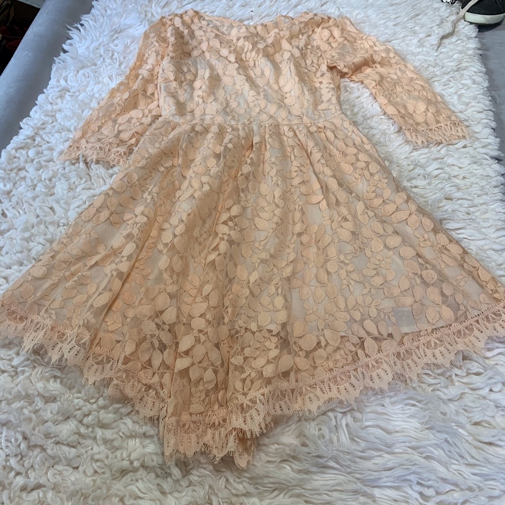Free People Lace Overlay Peach Dress